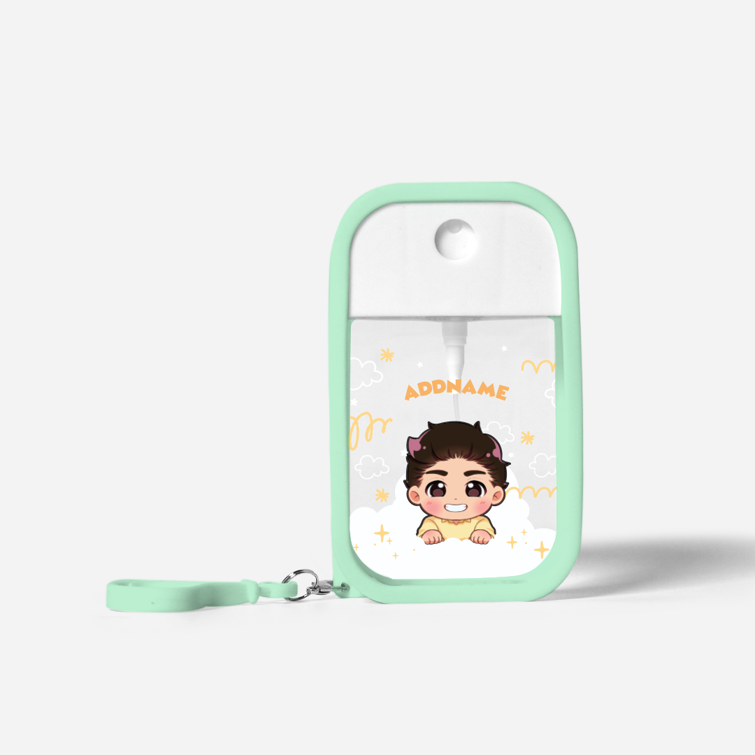 Chibi Me Series Refillable Hand Sanitizer with Personalisation - Malay Male Pale Green