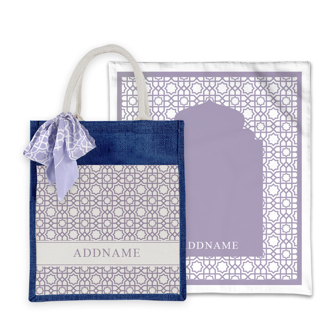 Annas Series - Pastel Purple Prayer Mat with Matching Colourful Jute Bag