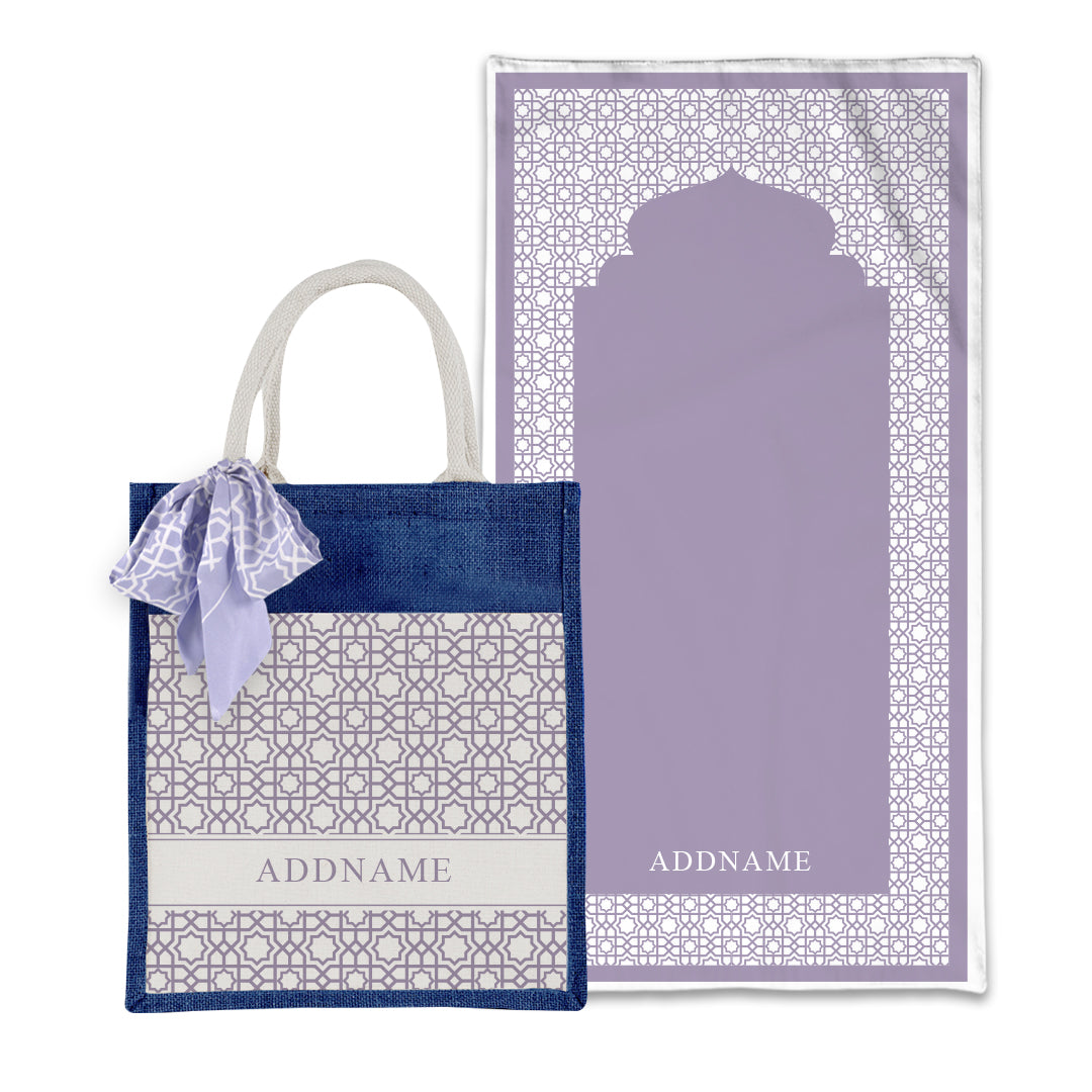 Annas Series - Pastel Purple Prayer Mat with Matching Colourful Jute Bag