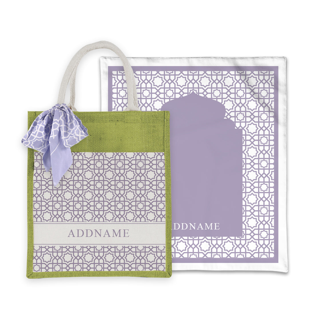 Annas Series - Pastel Purple Prayer Mat with Matching Colourful Jute Bag