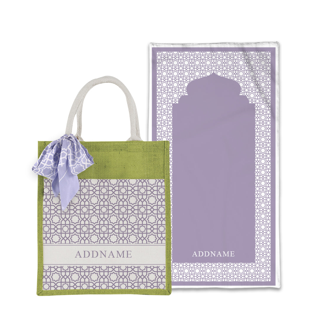 Annas Series - Pastel Purple Prayer Mat with Matching Colourful Jute Bag