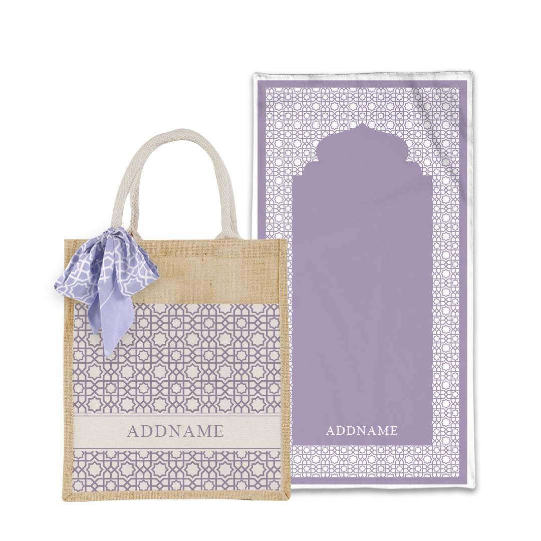 Annas Series - Pastel Purple Prayer Mat with Matching Colourful Jute Bag