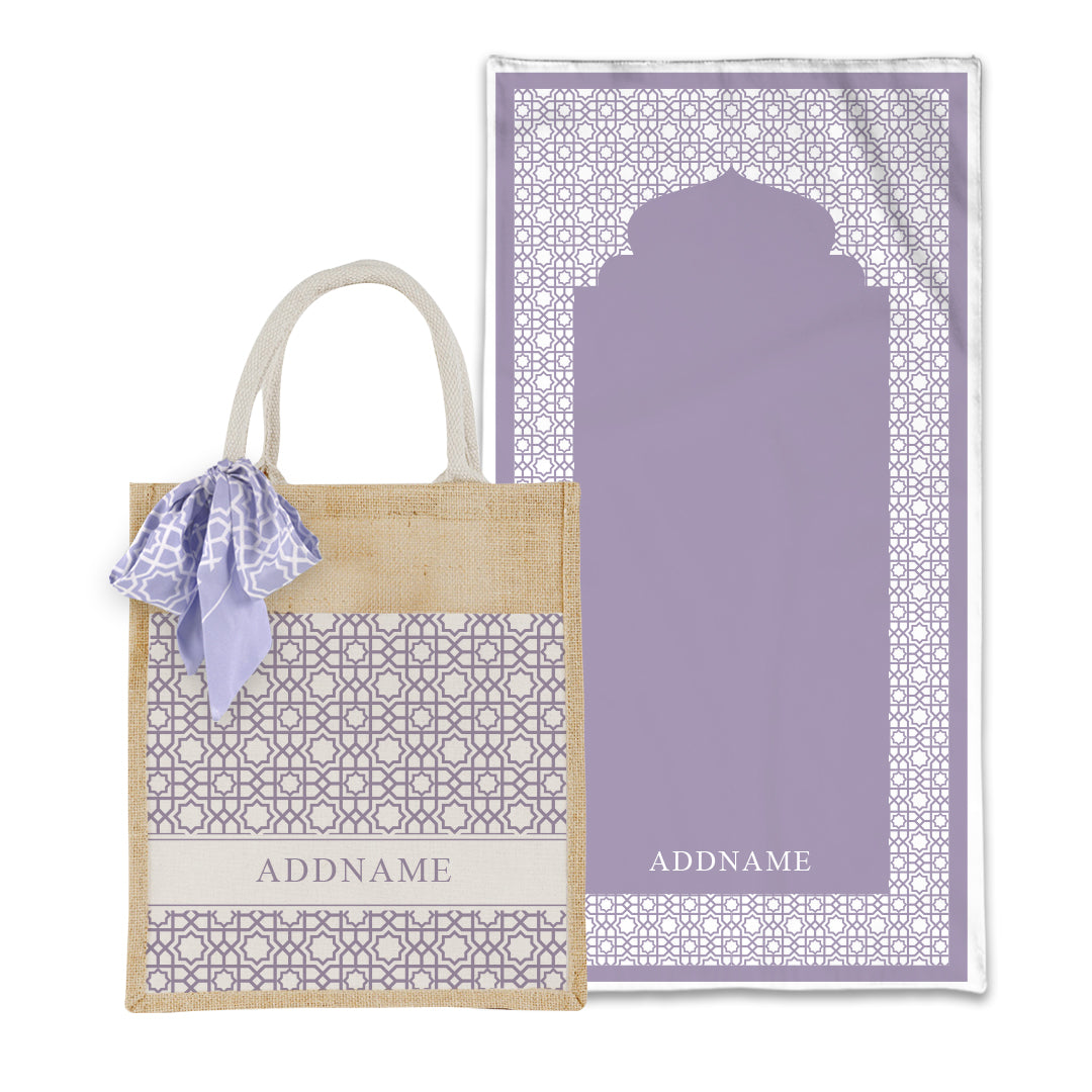 Annas Series - Pastel Purple Prayer Mat with Matching Colourful Jute Bag
