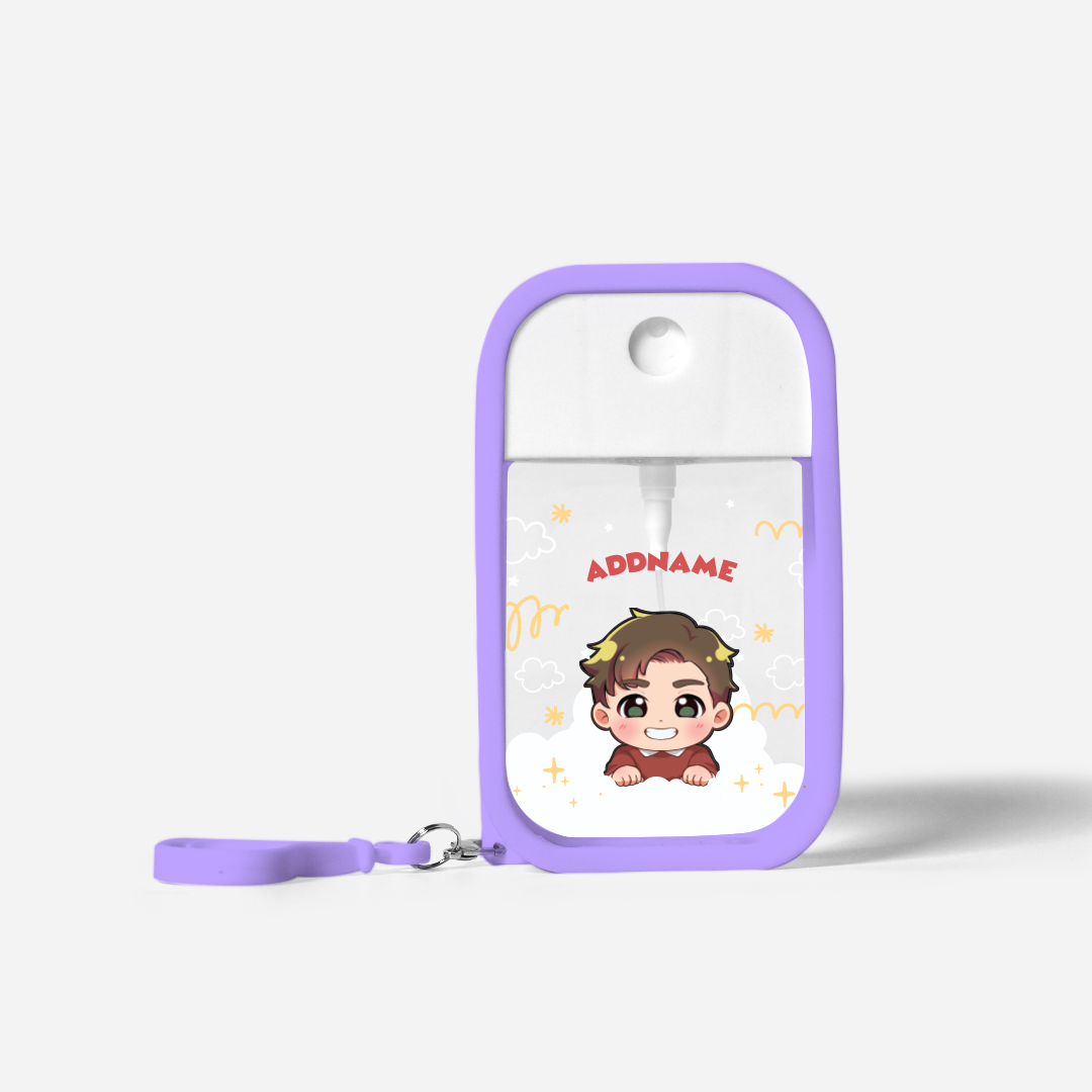 Chibi Me Series Refillable Hand Sanitizer with Personalisation - Chinese Male Purple