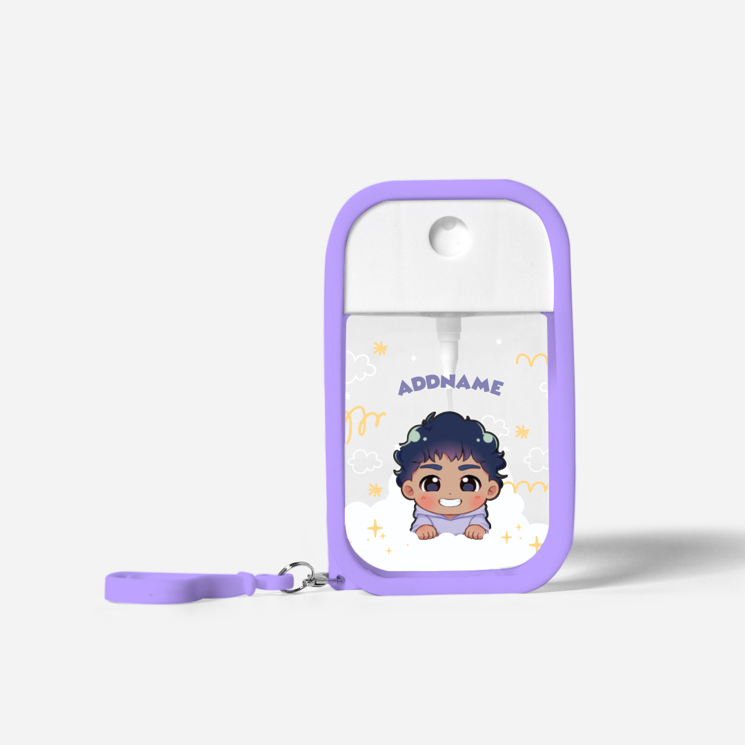 Chibi Me Series Refillable Hand Sanitizer with Personalisation - Indian Male Purple
