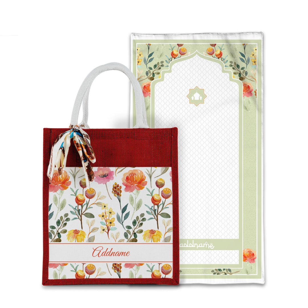 Laura Carnelian Sejadah with Matching Colourful Jute Bag