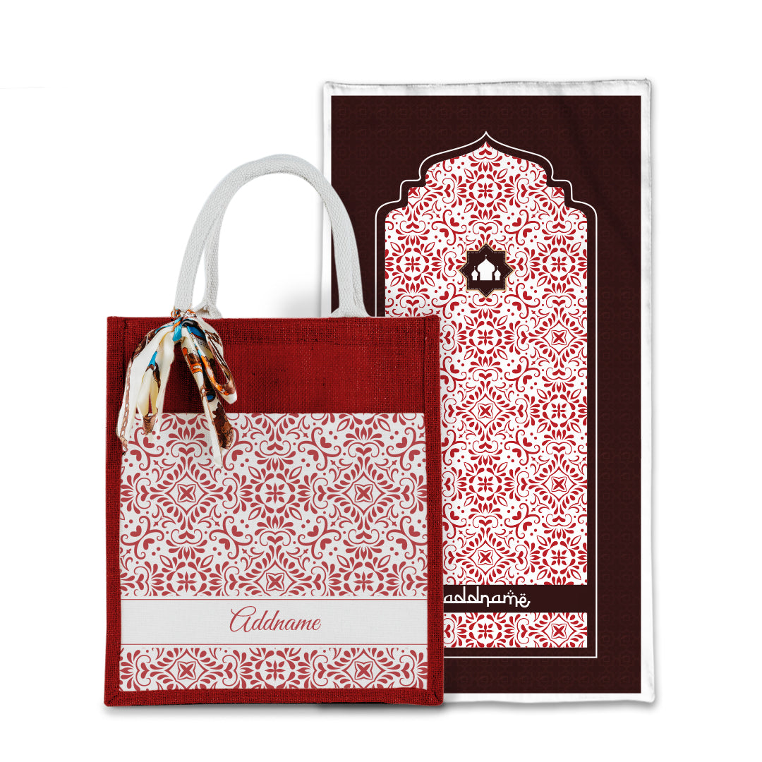 Arabesque Rosette Sejadah with Matching Colourful Jute Bag