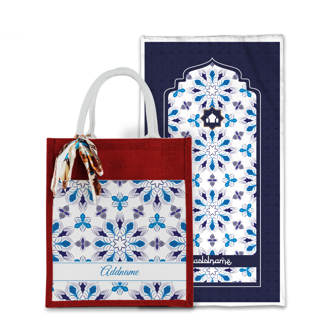 Arabesque Frost Sejadah with Matching Colourful Jute Bag