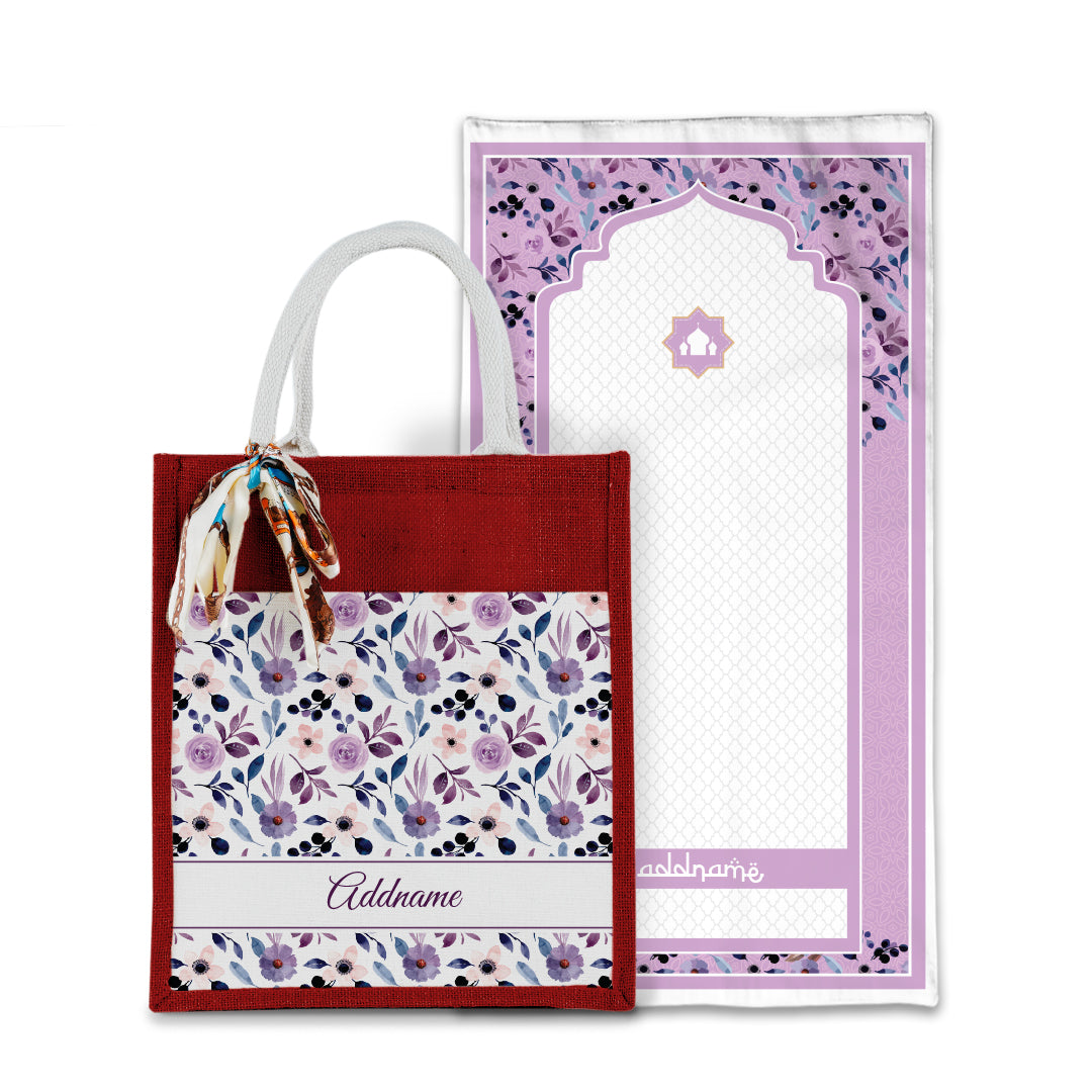 Laura Violet Sejadah with Matching Colourful Jute Bag