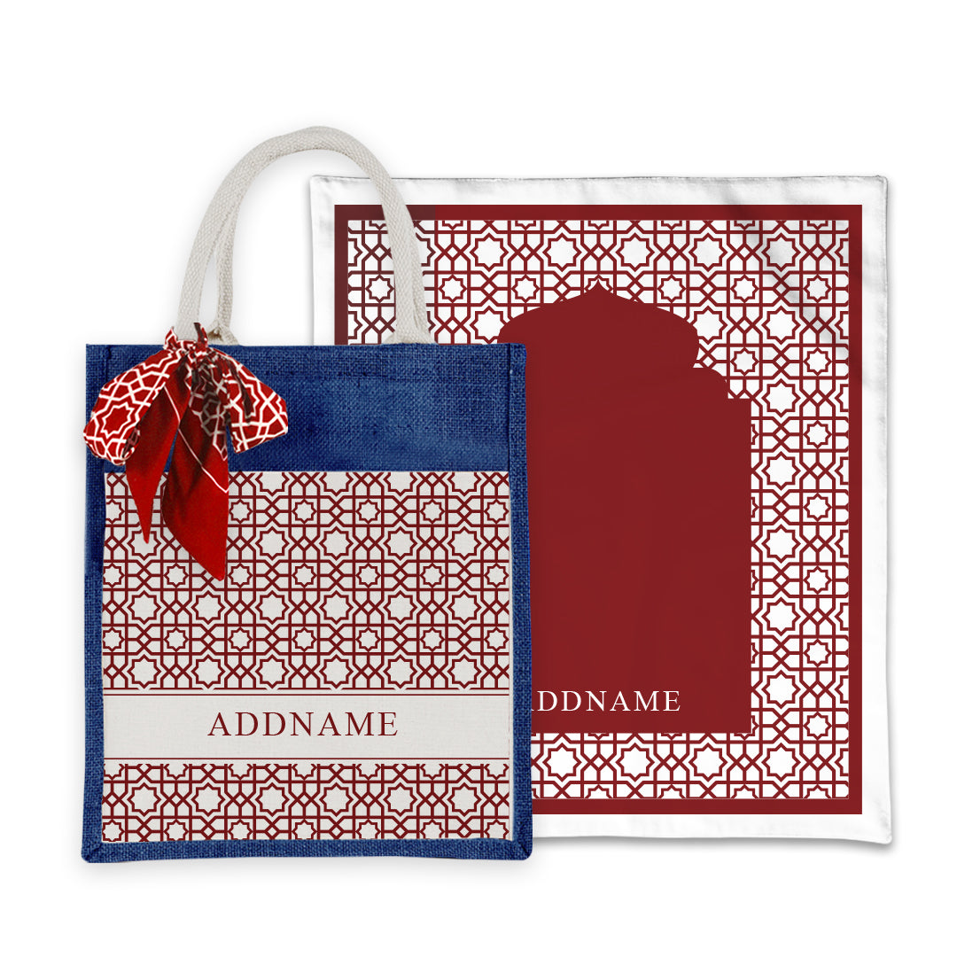 Annas Series - Rouge Prayer Mat with Matching Colourful Jute Bag