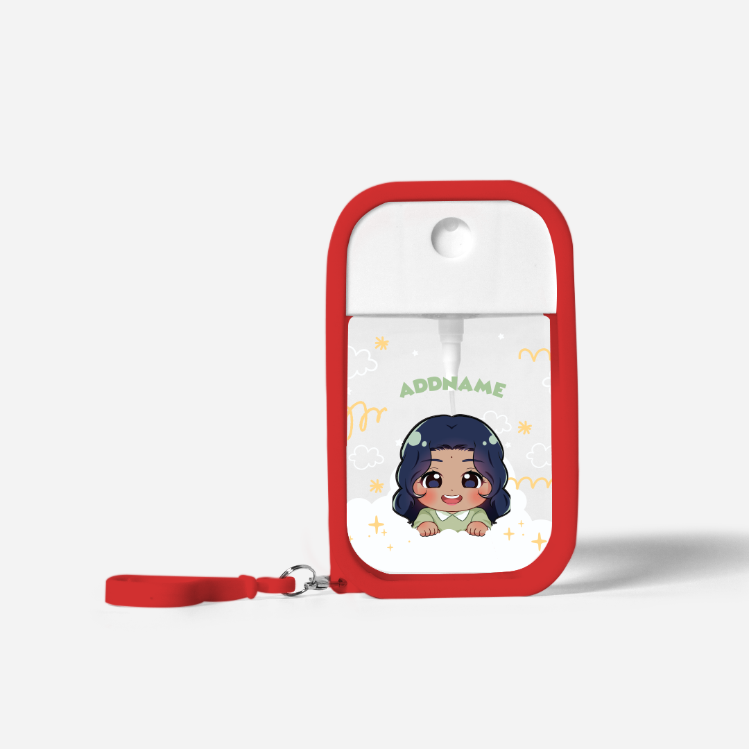 Chibi Me Series Refillable Hand Sanitizer with Personalisation - Indian Female Red