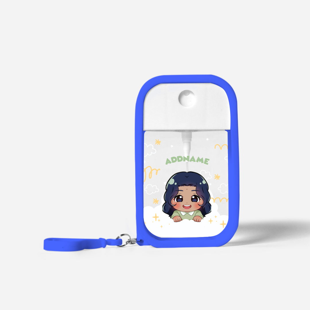 Chibi Me Series Refillable Hand Sanitizer with Personalisation - Indian Female Royal Blue