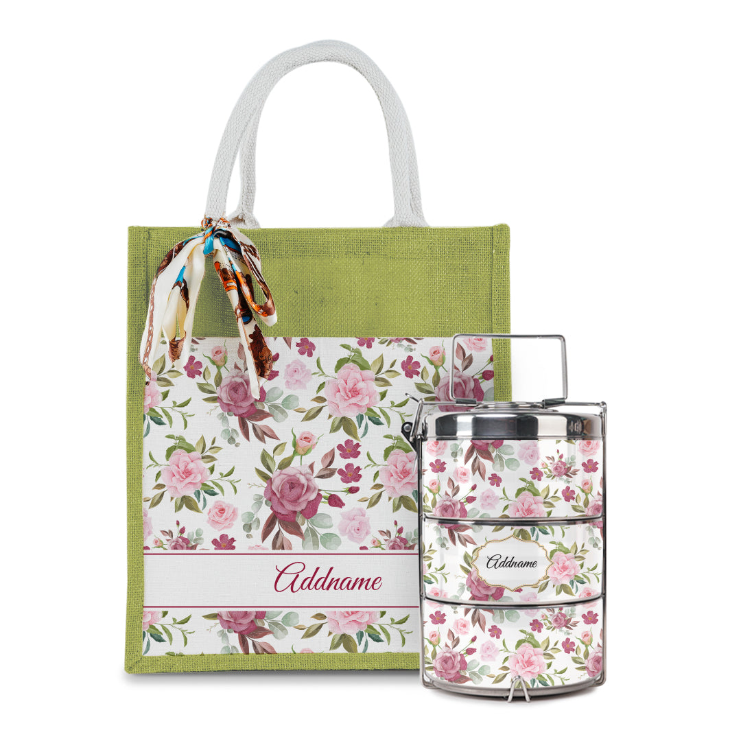 Laura Series - Ruby Colorful Jute Bag with Tiffin Carrier Set
