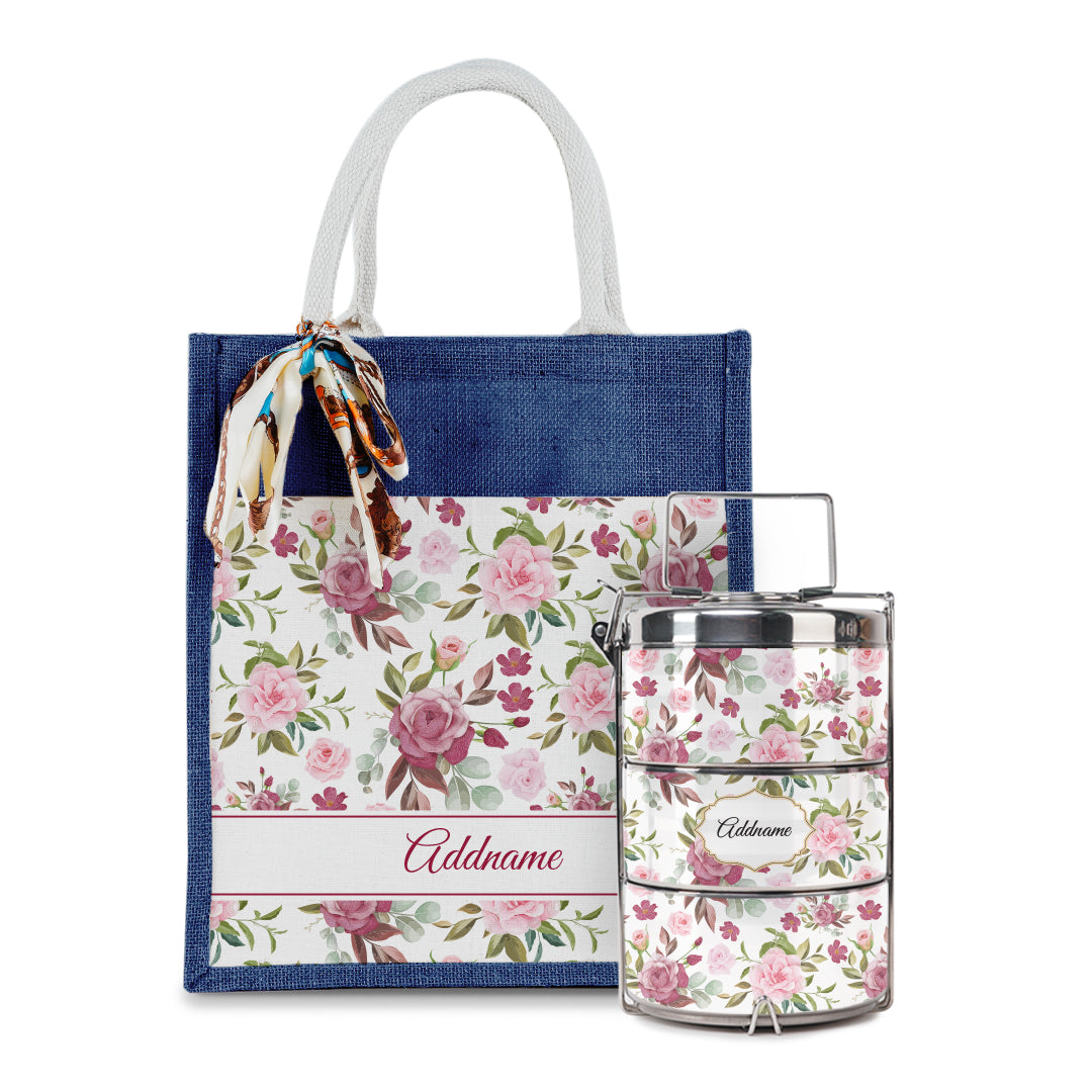 Laura Series - Ruby Colorful Jute Bag with Tiffin Carrier Set