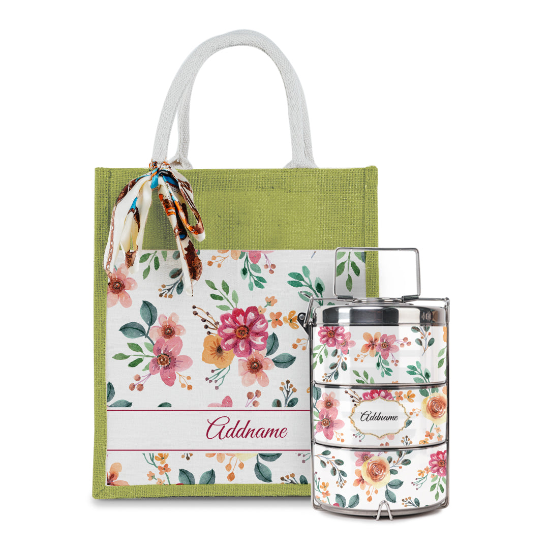 Laura Series - Garnet Colorful Jute Bag with Tiffin Carrier Set