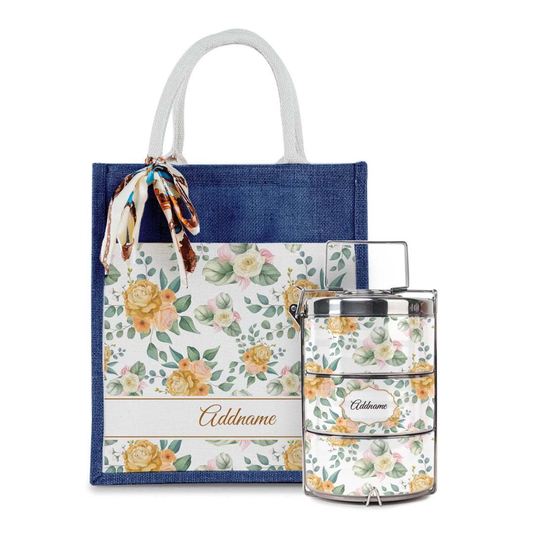 Laura Series - Honey Colorful Jute Bag with Tiffin Carrier Set