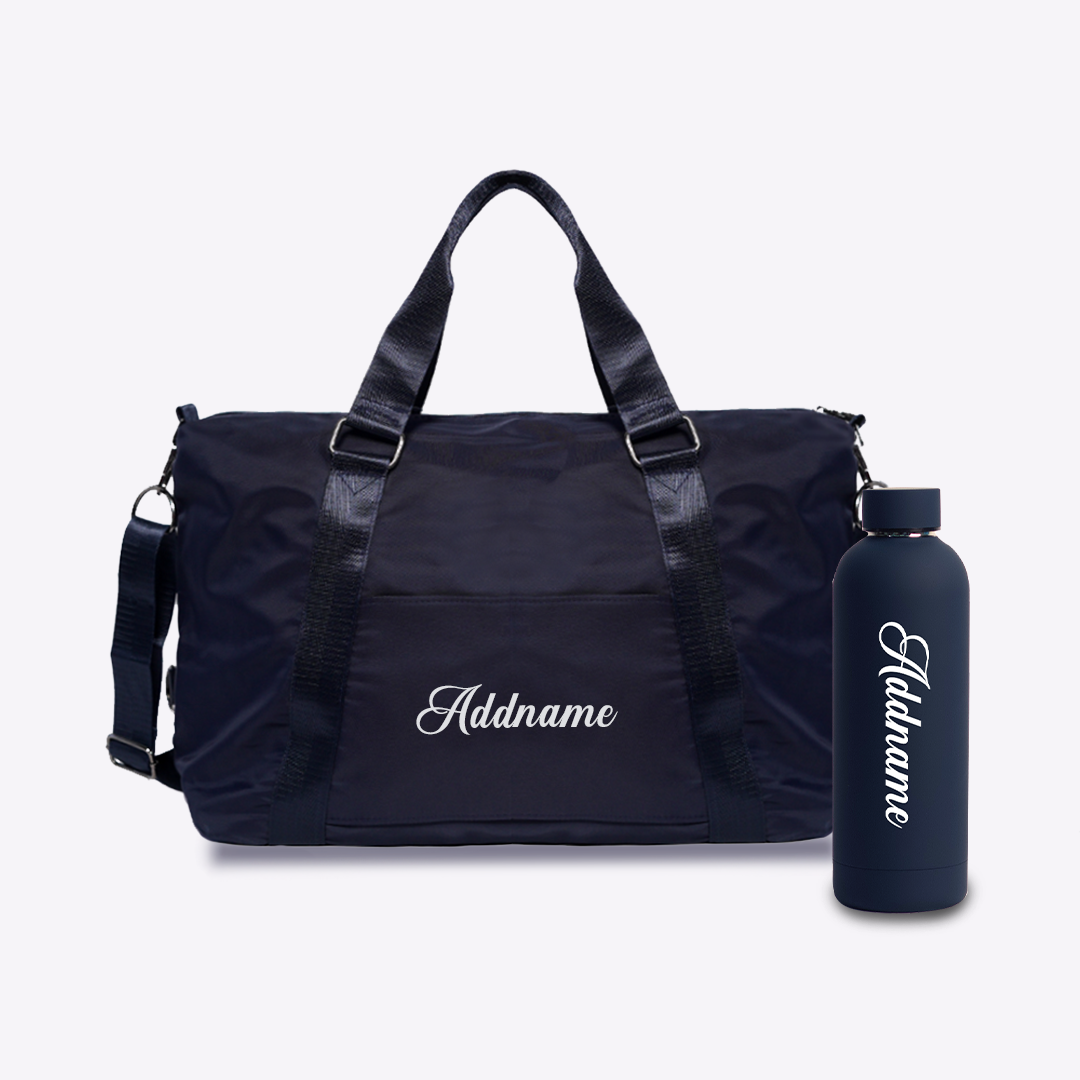 Duffle Bag with Mizu Thermo Water Bottle - Navy Blue