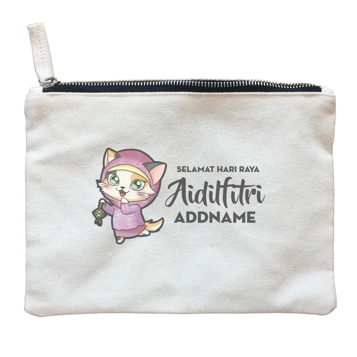 Raya Cute Animals Mama Cat Wishes Selamat Hari Raya Aidilfitri ZP Zipper Pouch