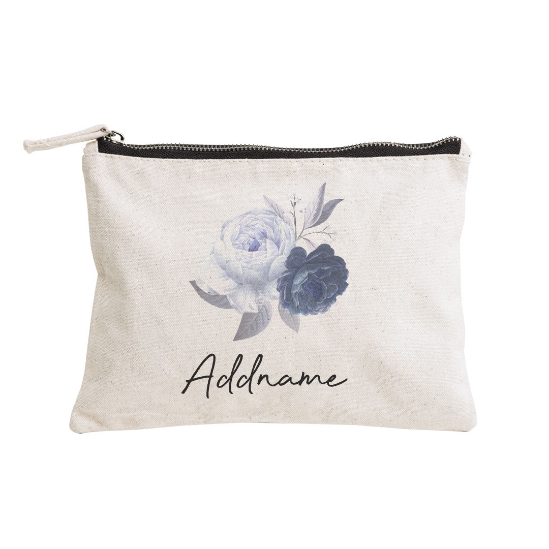 Pastel Flower Blue Rose Zipper Pouch