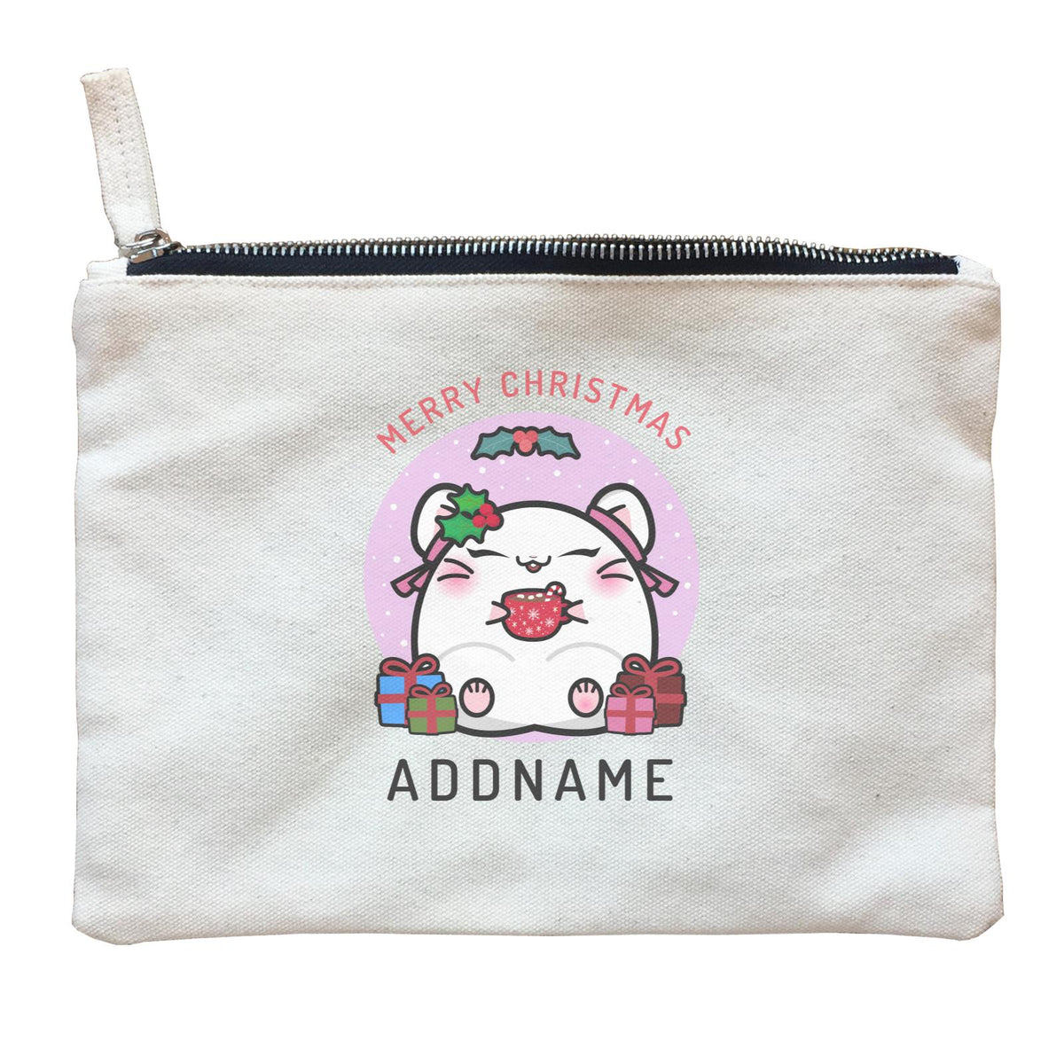 Merry Christmas Cute Santa Mistletoe Girl Hamster with Gifts Zipper Pouch