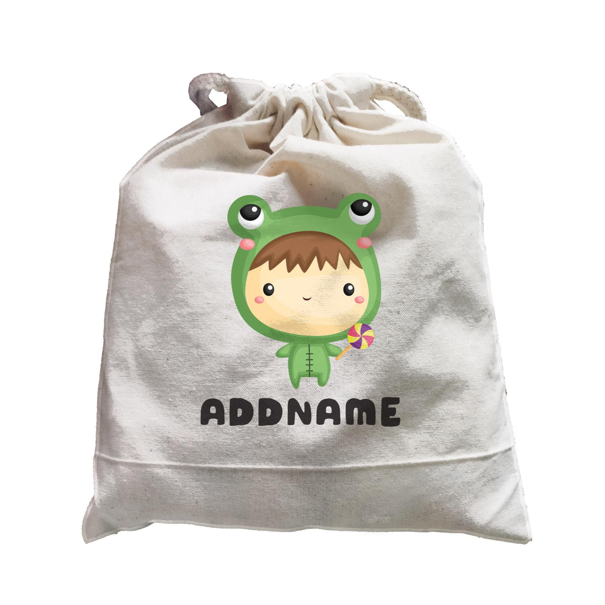 Birthday Frog Baby Boy Wearing Frog Suit Holding Lolipop Addname Satchel