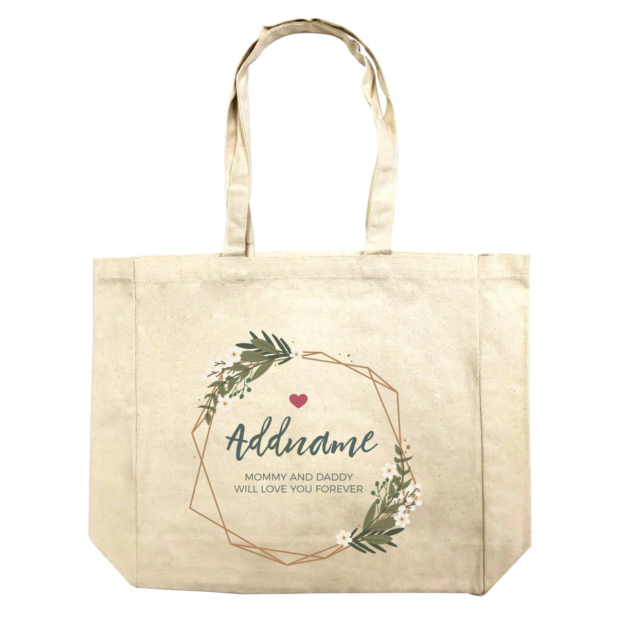 White Flowers and Geometric Frame Wreath Personalizable with Name and Text Shopping Bag