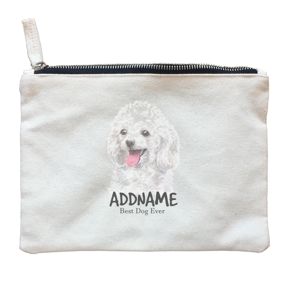Watercolor Dog Poodle White Best Dog Ever Addname Zipper Pouch
