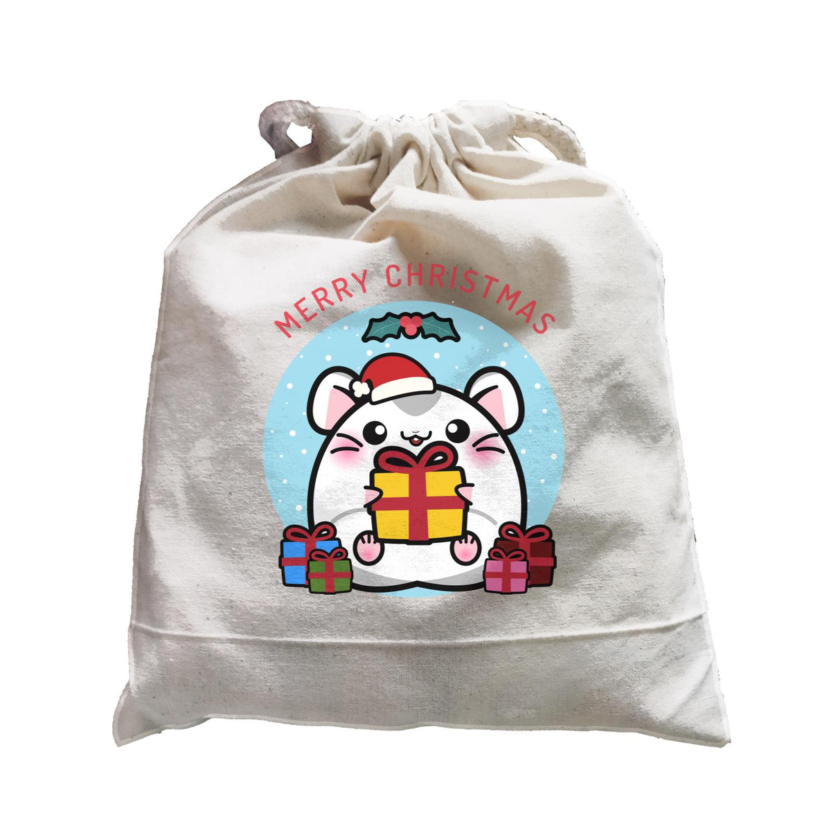Merry Christmas Cute Santa Santa Boy Hamster with Gifts Satchel
