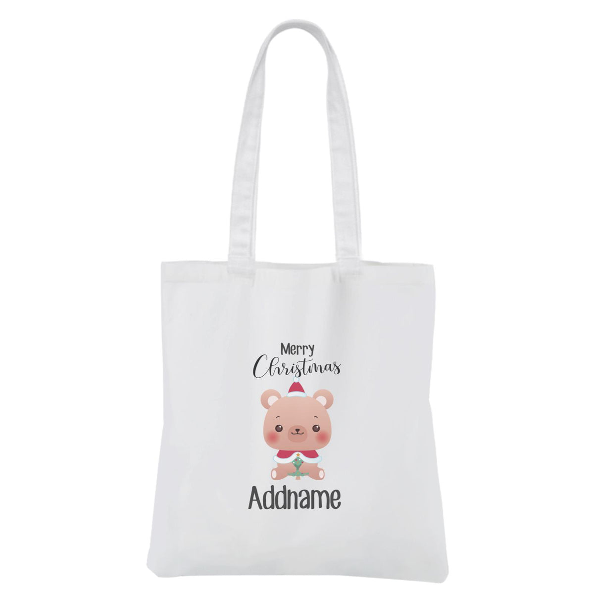 Christmas Cute Animal Series Bear Merry Christmas White Canvas Bag