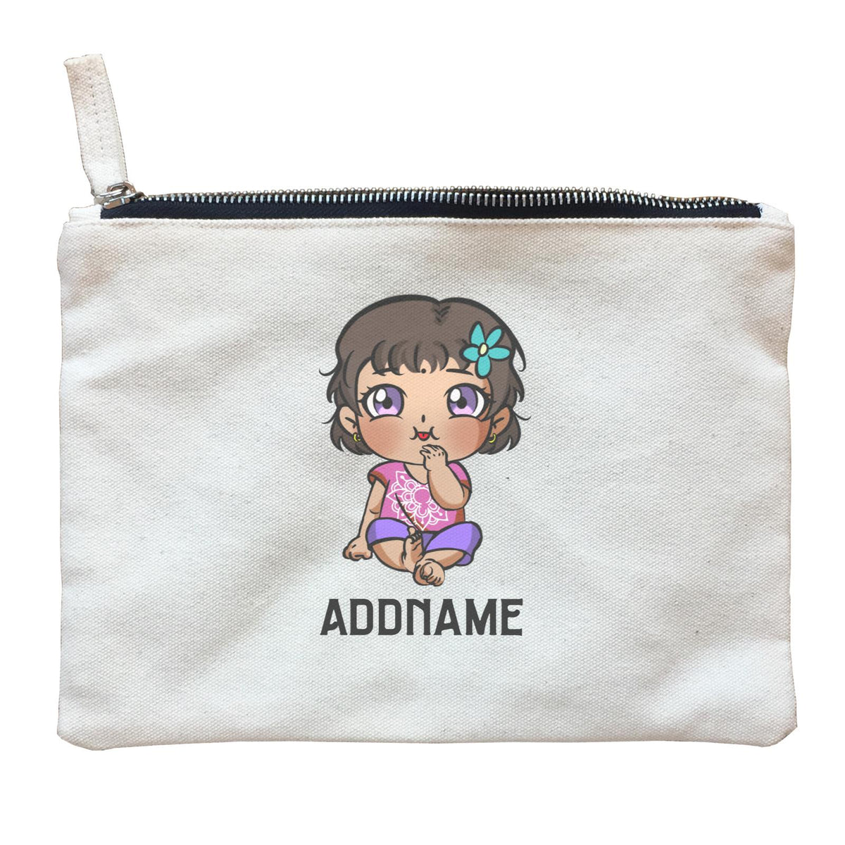 Deepavali Series Chibi Baby Girl Front Addname Zipper Pouch