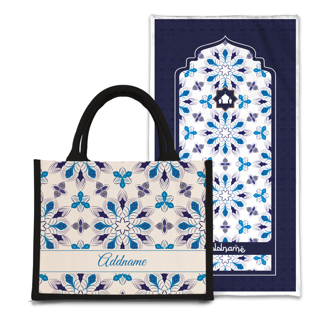 Arabesque Frost Sejadah Prayer Mat with Half Lining Small Jute Bag Bundle