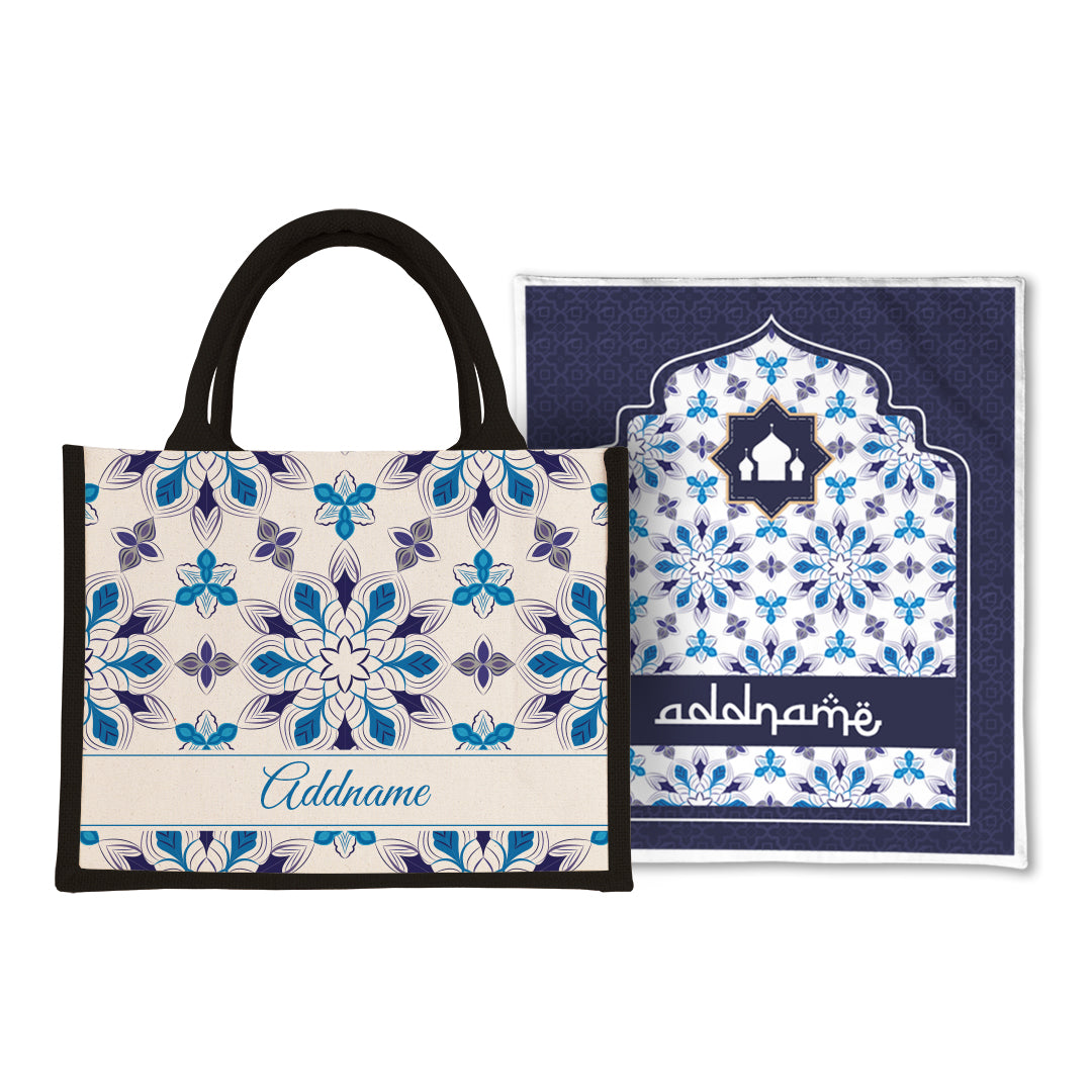 Arabesque Frost Sejadah Prayer Mat with Half Lining Small Jute Bag Bundle