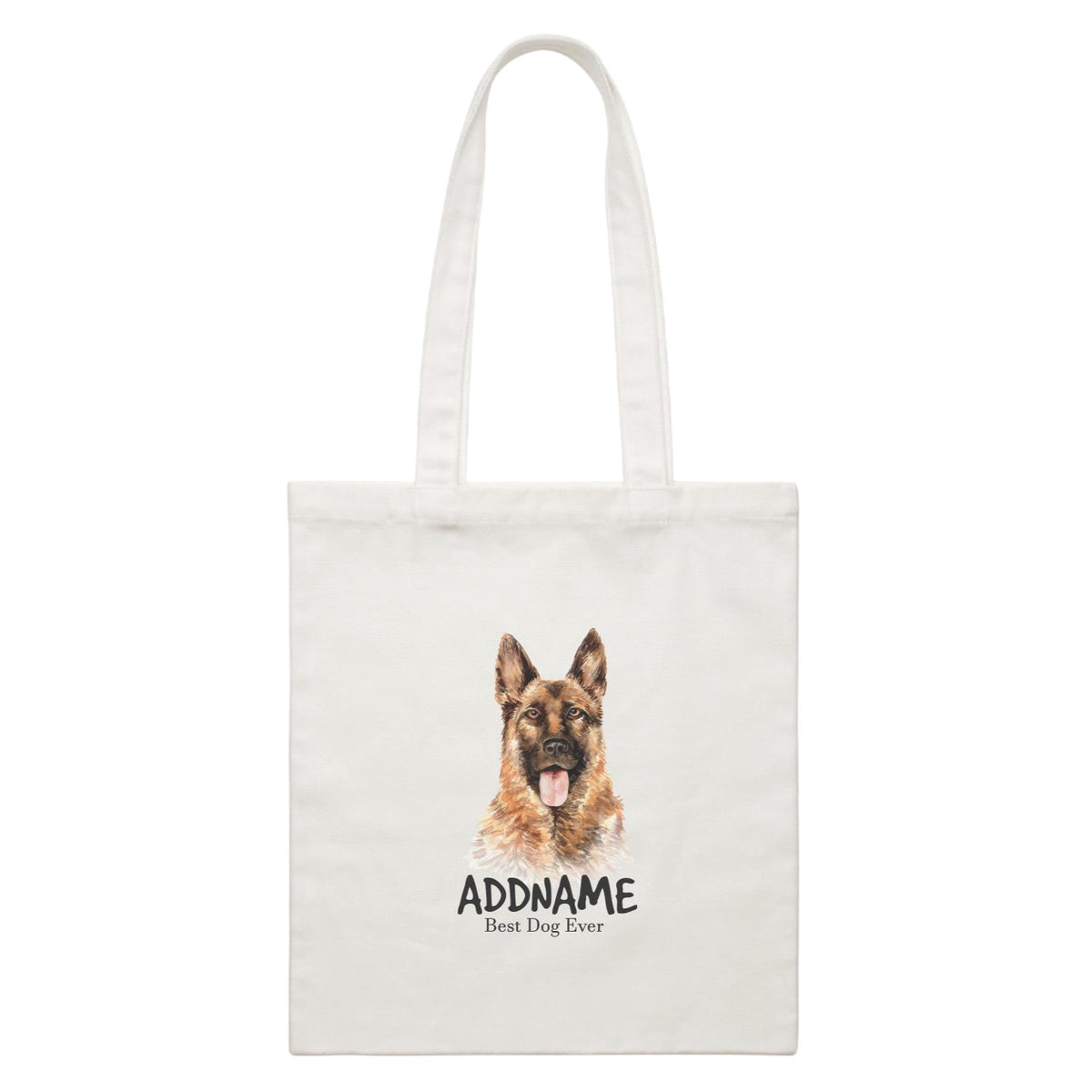 Watercolor Dog German Shepherd Smile Best Dog Ever Addname White Canvas Bag