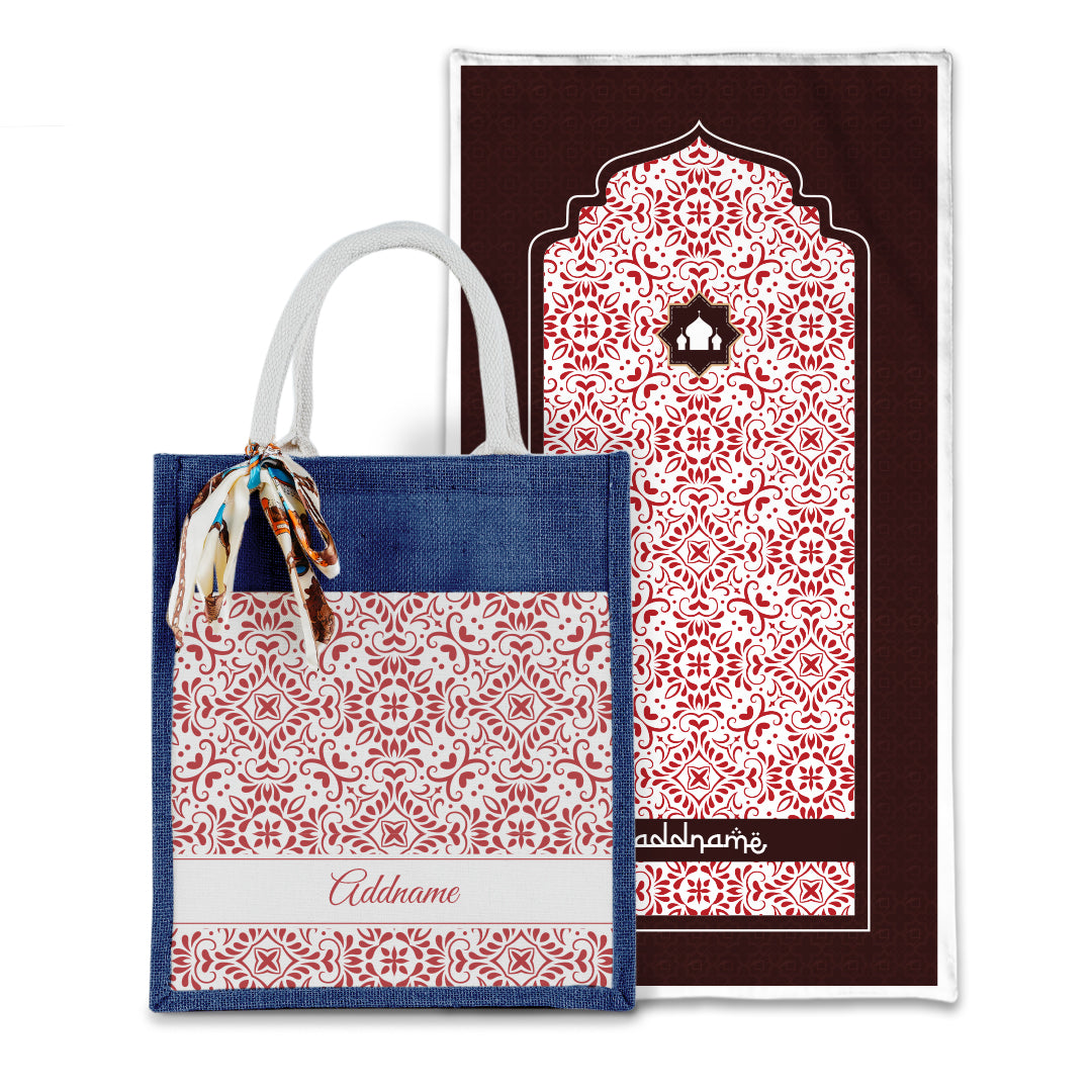 Arabesque Rosette Sejadah with Matching Colourful Jute Bag