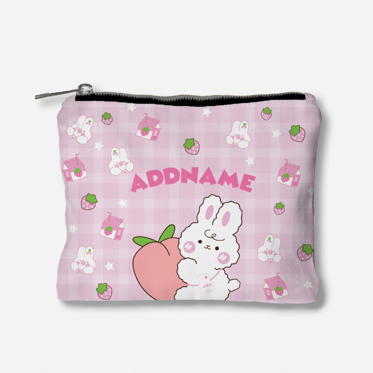 Cute Doodle Series Full Print Zipper Pouch - Pink Cute Bunny