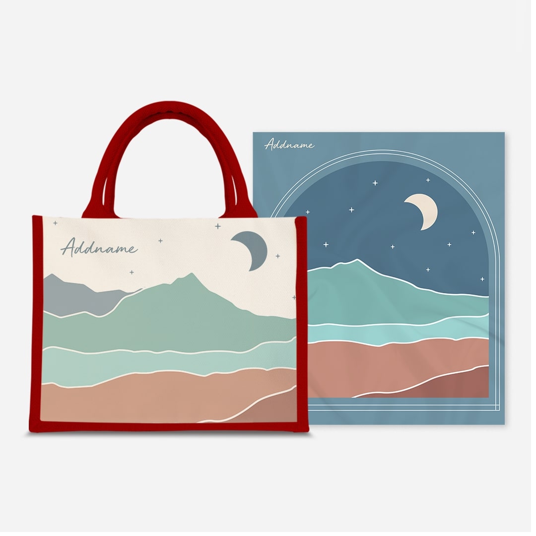 Kaira Series Prayer Mat with Half Lining Small Jute Bag-Azraq