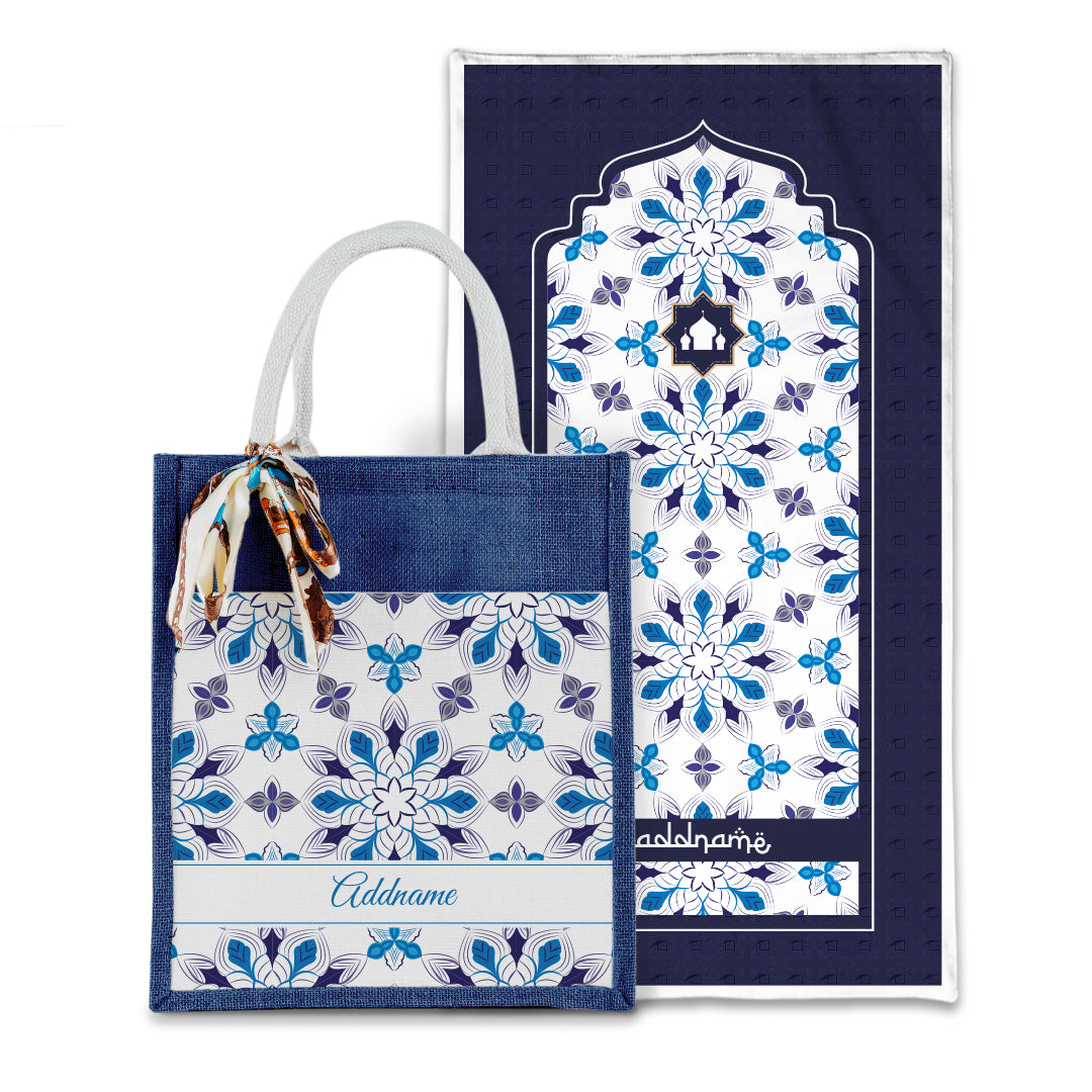 Arabesque Frost Sejadah with Matching Colourful Jute Bag