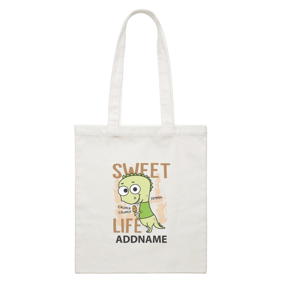 Cool Cute Dinosaur Sweet Life Addname White Canvas Bag