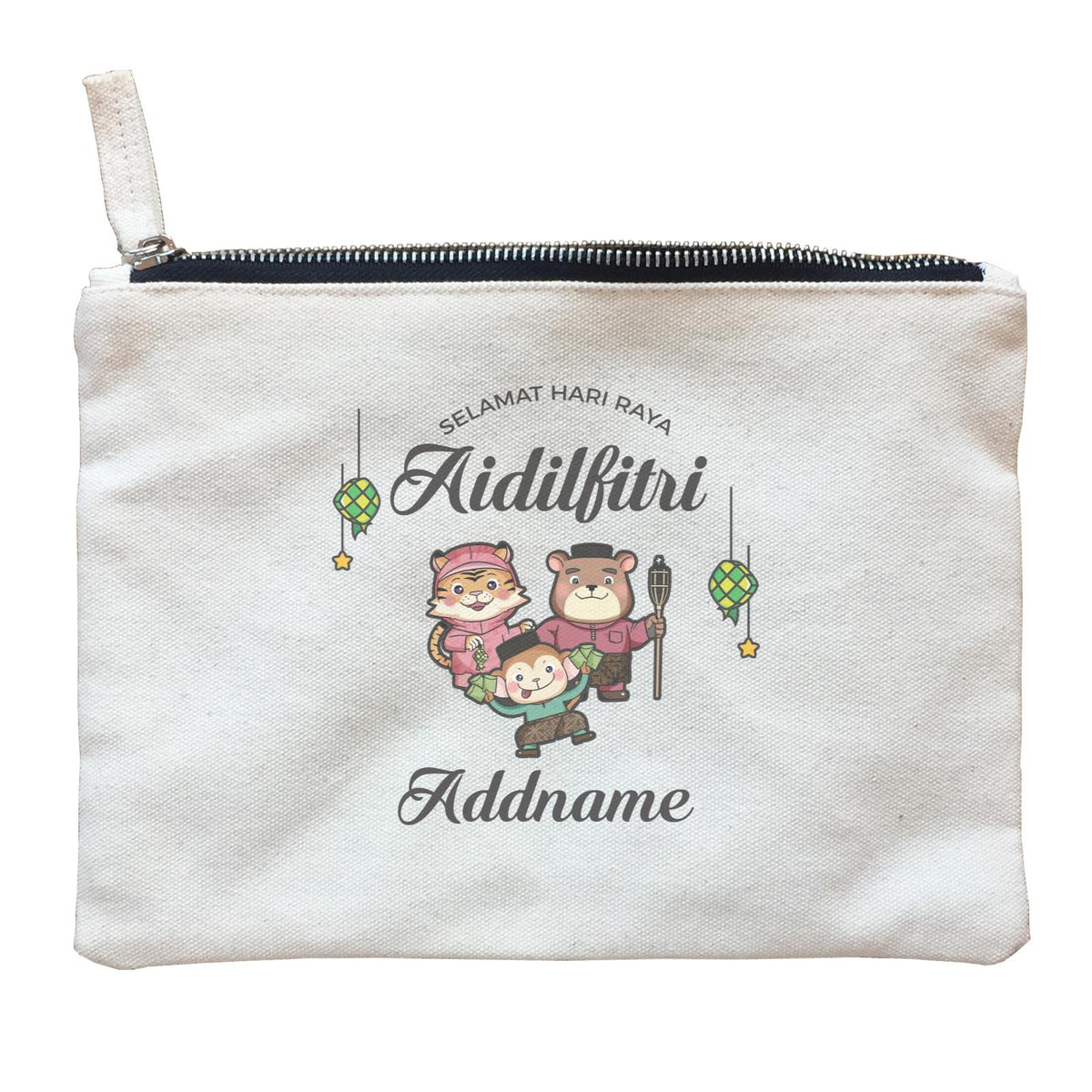 Raya Cute Animals Family With Brother Monkey Wishes Selamat Hari Raya Aidilfitri Zipper Pouch