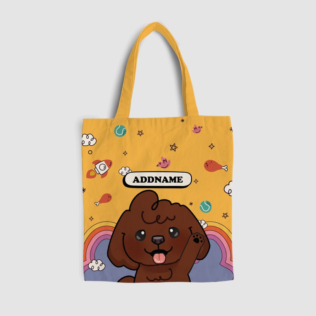 Paw Print Series Full Print Tote Bag - Dark Brown Poodle
