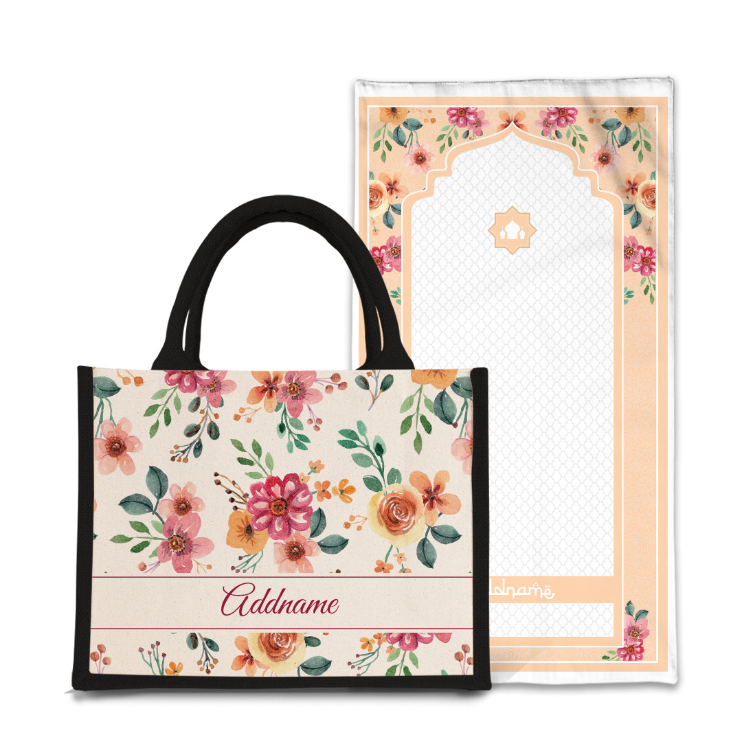 Garnet Sejadah Prayer Mat with Half Lining Small Jute Bag Bundle