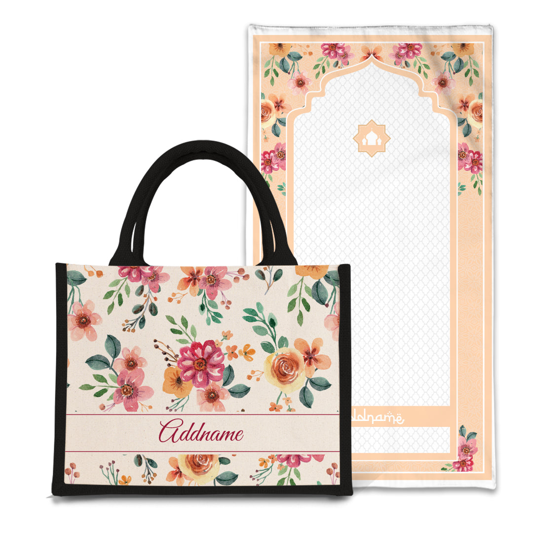 Garnet Sejadah Prayer Mat with Half Lining Small Jute Bag Bundle