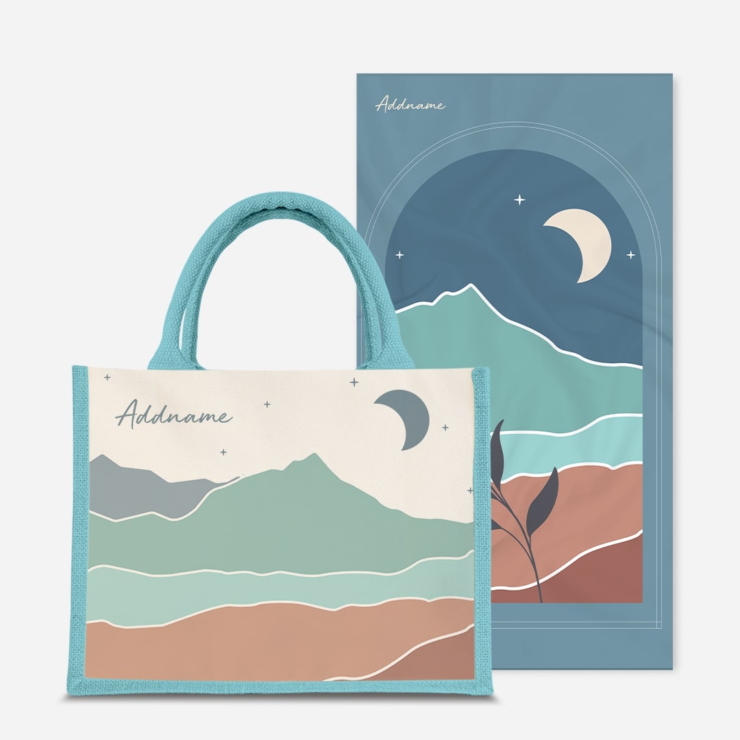 Kaira Series Prayer Mat with Half Lining Small Jute Bag-Azraq