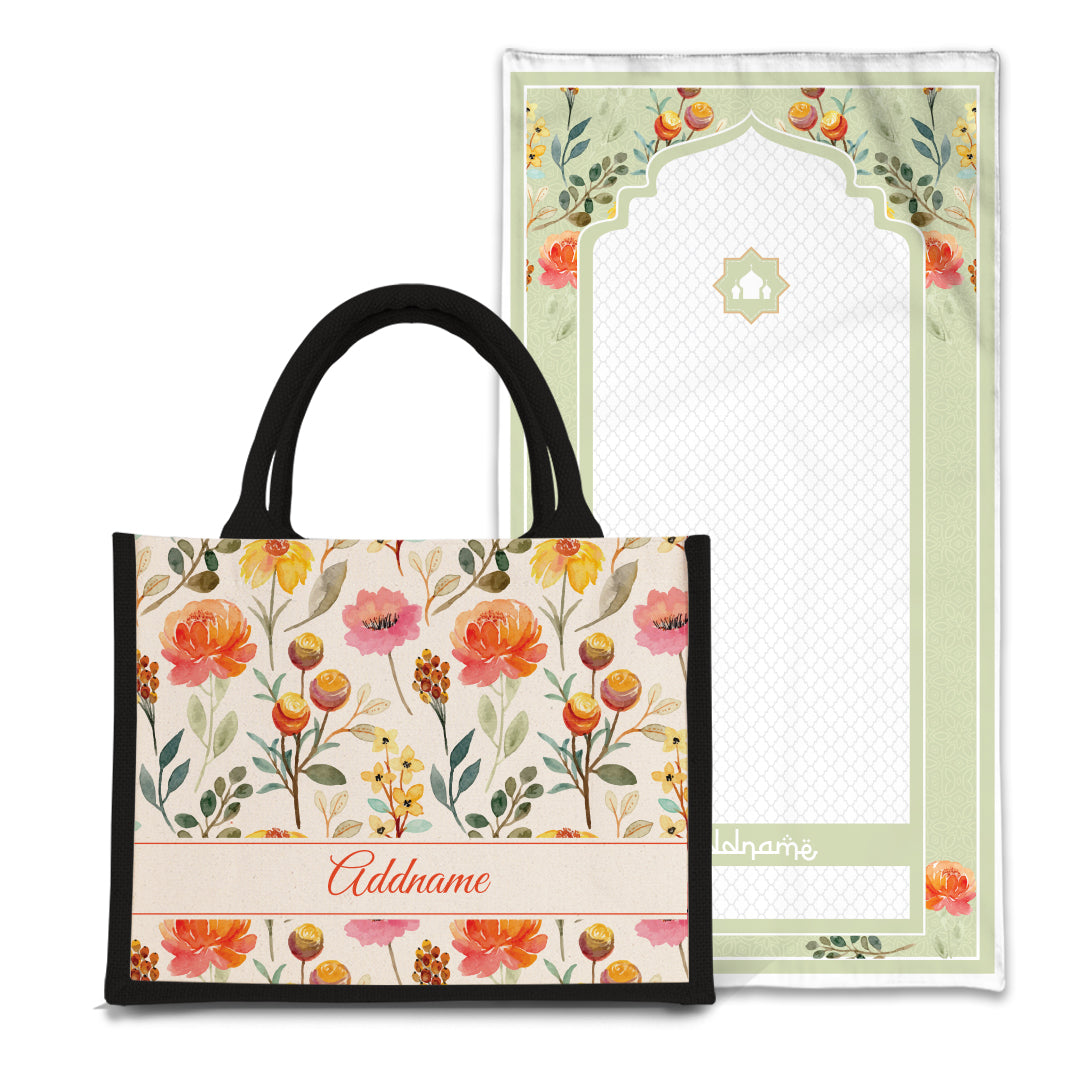 Carnelian Sejadah Prayer Mat with Half Lining Small Jute Bag Bundle