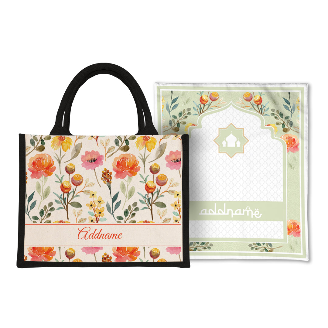 Carnelian Sejadah Prayer Mat with Half Lining Small Jute Bag Bundle