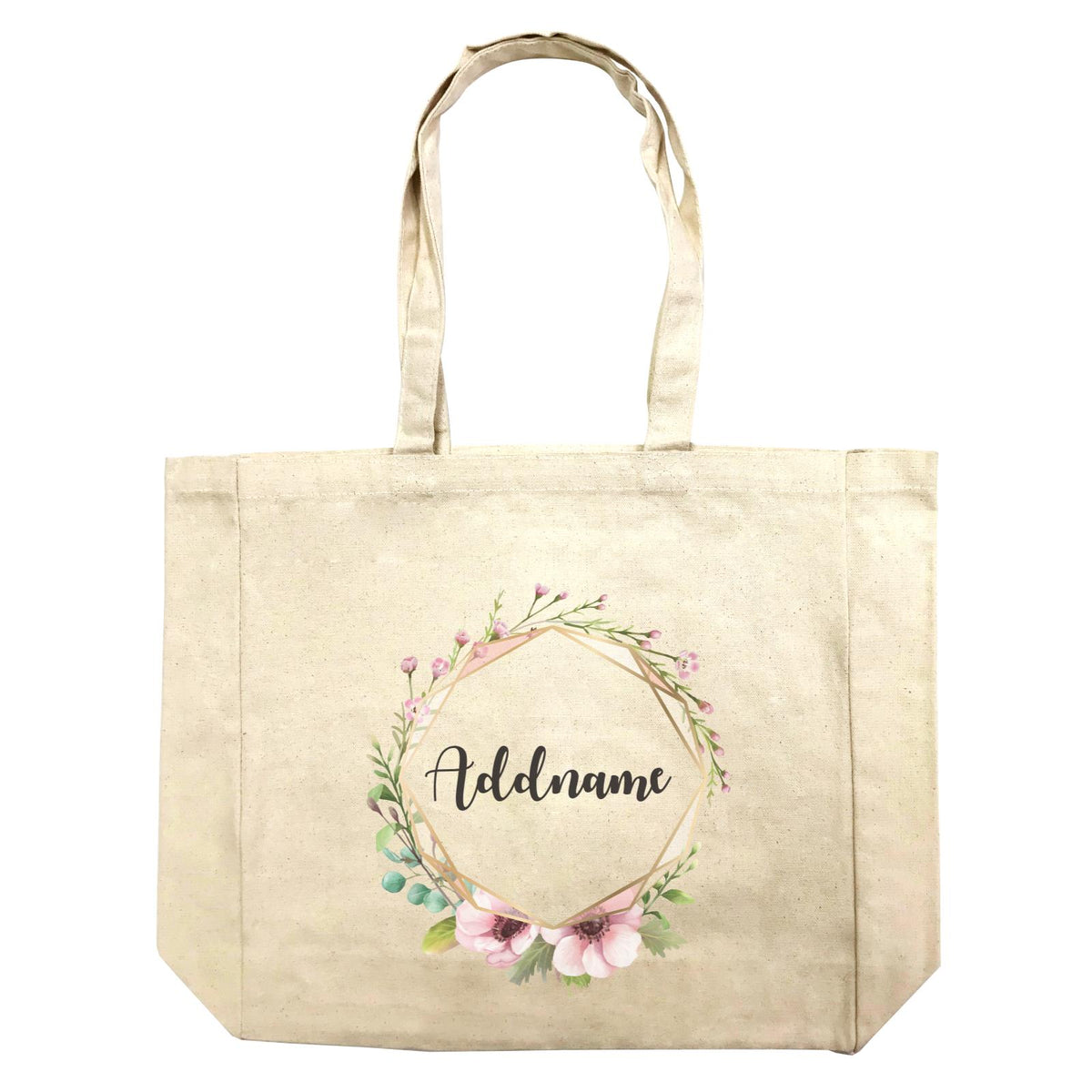 Floral Modern Pink with Geometric Frame Addname Shopping Bag