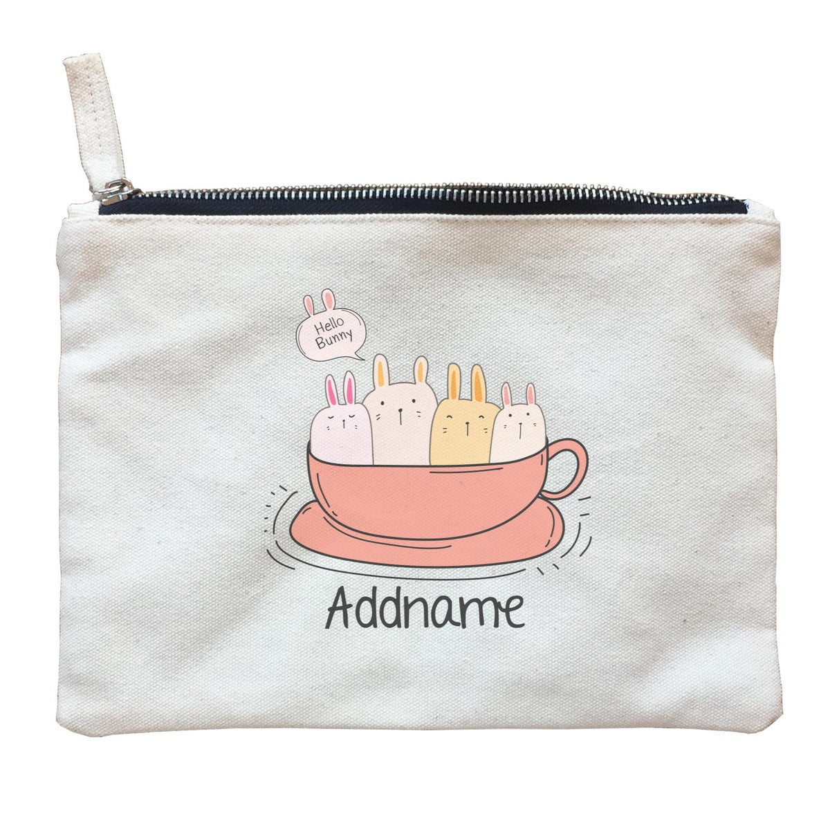 Cute Animals And Friends Series Hello Bunny Coffee Cup Group Addname Zipper Pouch
