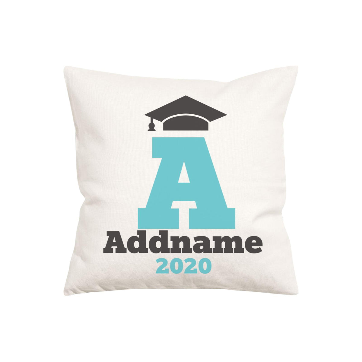 Graduation Series Cap with Initial and Year Blue Pillow Cushion Cover with Inner Cushion