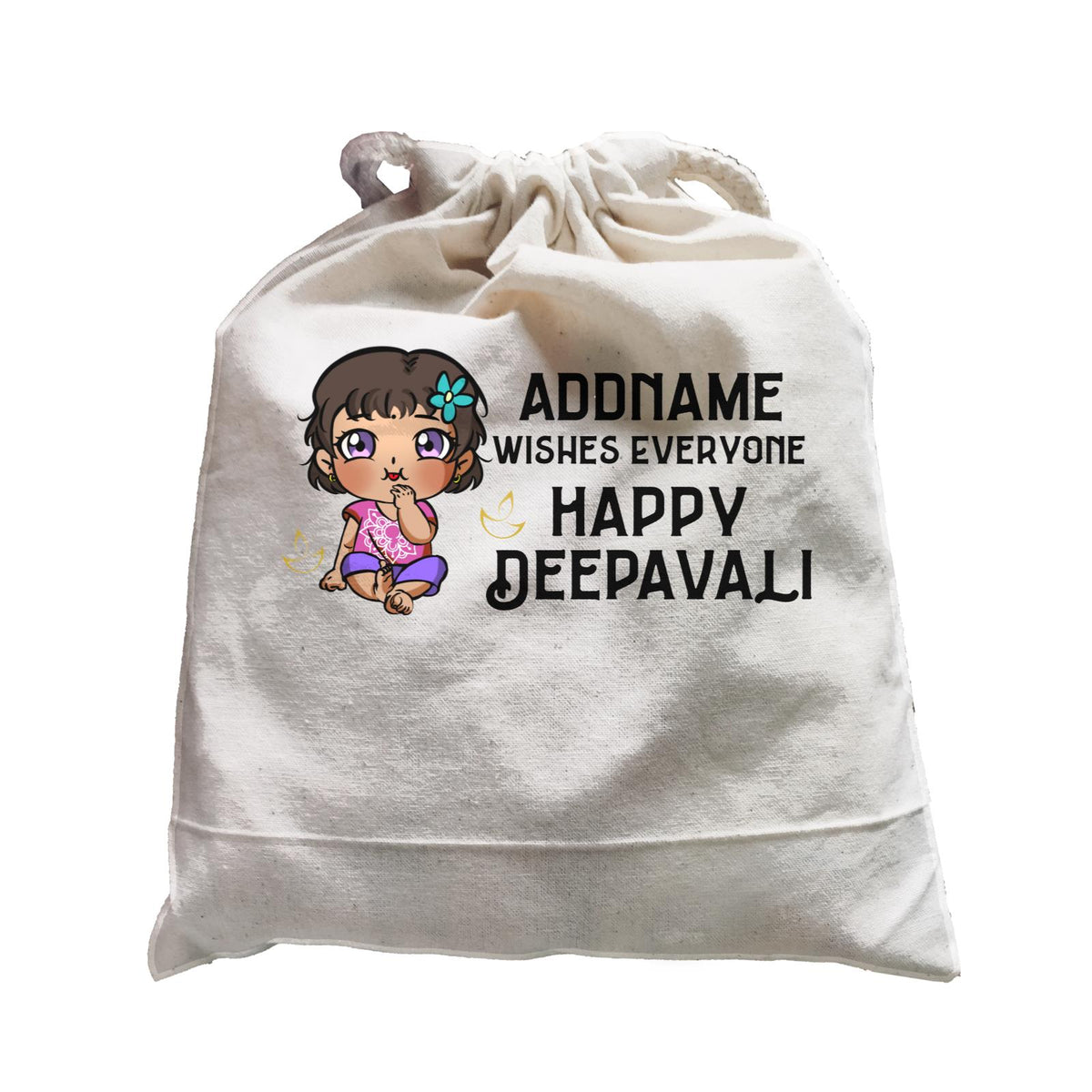 Deepavali Chibi Baby Girl Front Addname Wishes Everyone Deepavali Satchel