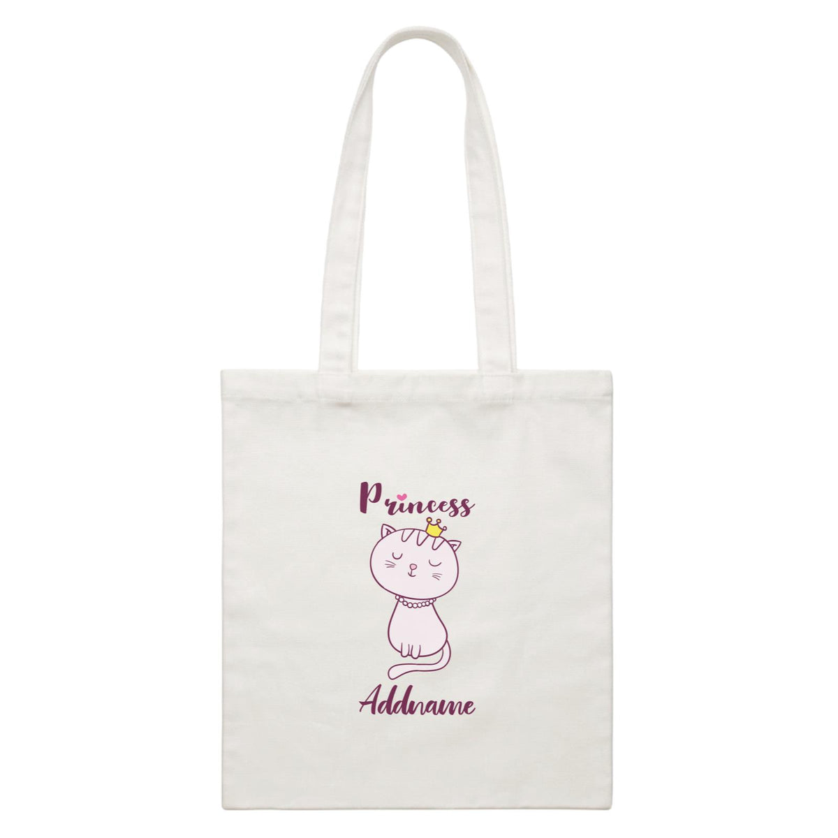 Cool Cute Animals Cats Princess Cat With Crown Addname White Canvas Bag